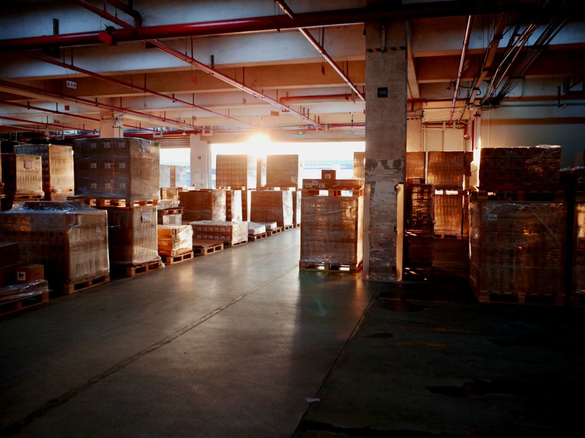 Warehouse with palletised goods ready to ship